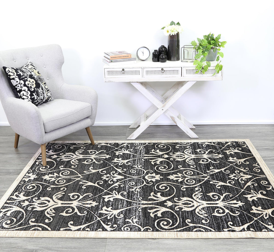 Arya Vines Grey Beige Rug