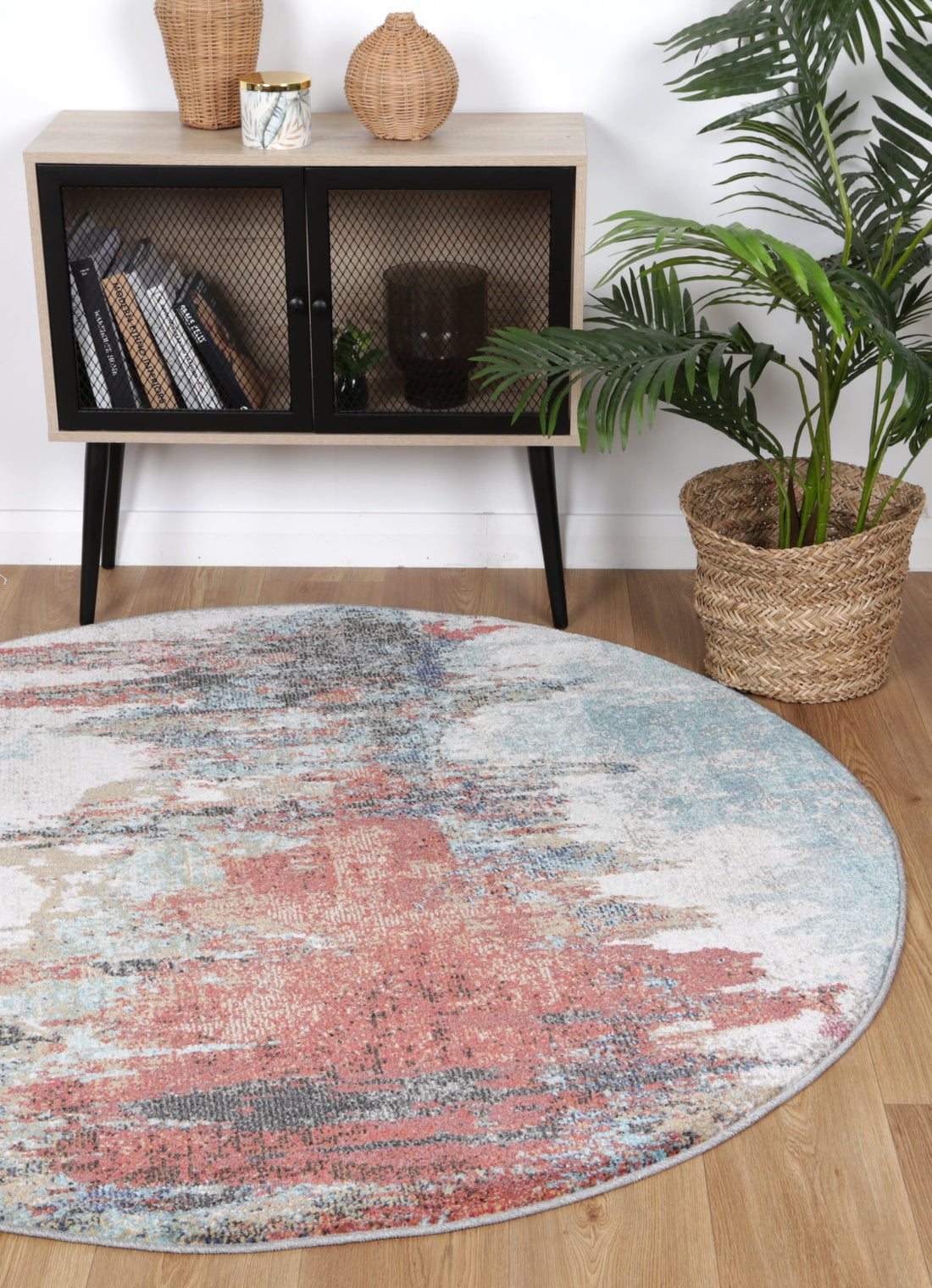 Salsa Jorge Blue & Terracotta Abstract Round Rug