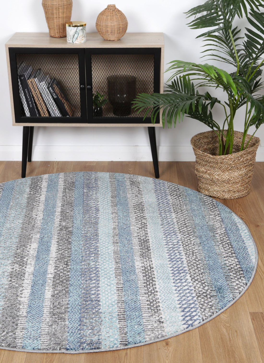 Salsa Luis Blue & Grey Tribal Round Rug